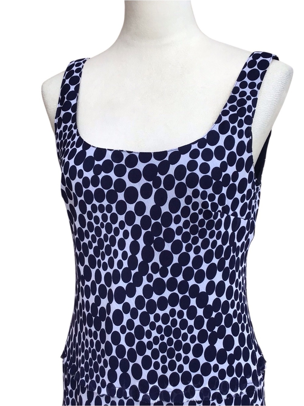Kasper Blue White Geometric Pattern Tiered Sleeveless Maxi Dress Size 10 - Picture 7 of 8